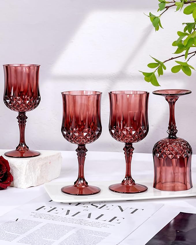 Ciaell 24PCS Burgundy Plastic Wine Glasses - 7 Oz Plastic Goblets - Image 9