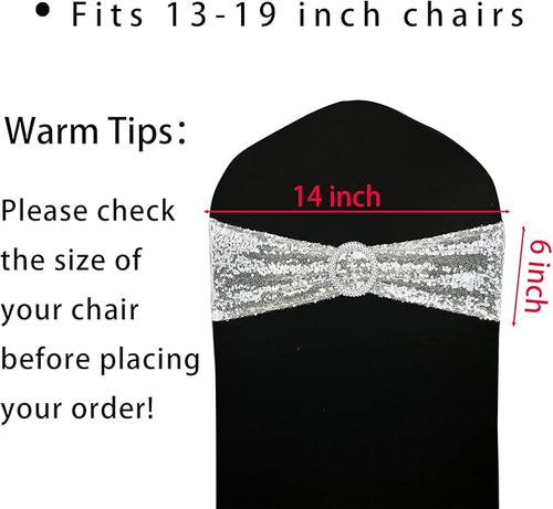 10 Pcs Chair Sashes Sequin Stretch Chair Bands Spandex Polyester Bows - Image 2