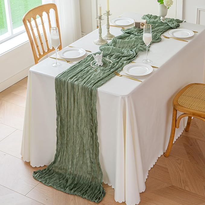 Sioloc 1 Pack Sage Green Cheesecloth Table Runner Fall Autumn Decor - Image 3