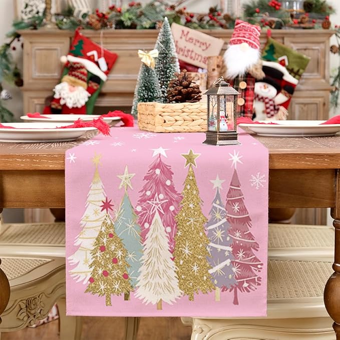 GEEORY Christmas Table Runner 13x60 Inch, Xmas Trees Snowflakes Holiday - Image 4