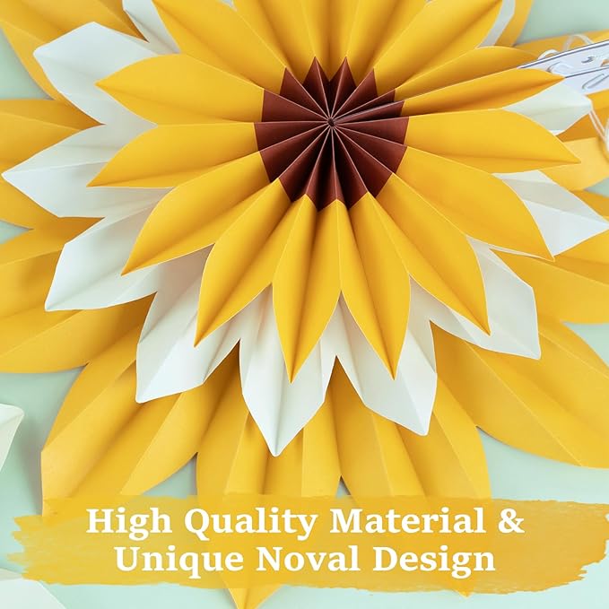 Easy Joy 9PCS Sunflower Party Decorations Sunflower Paper Fans Yellow Birthday - Image 3