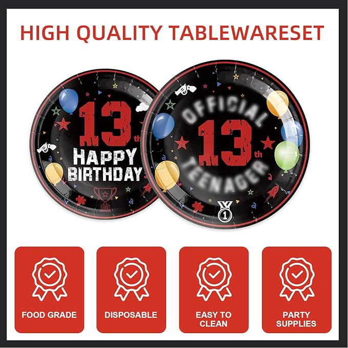 123pcs 13th Red and Black Party Decorations, Happy Birthday Banner Flags Paper - Image 3