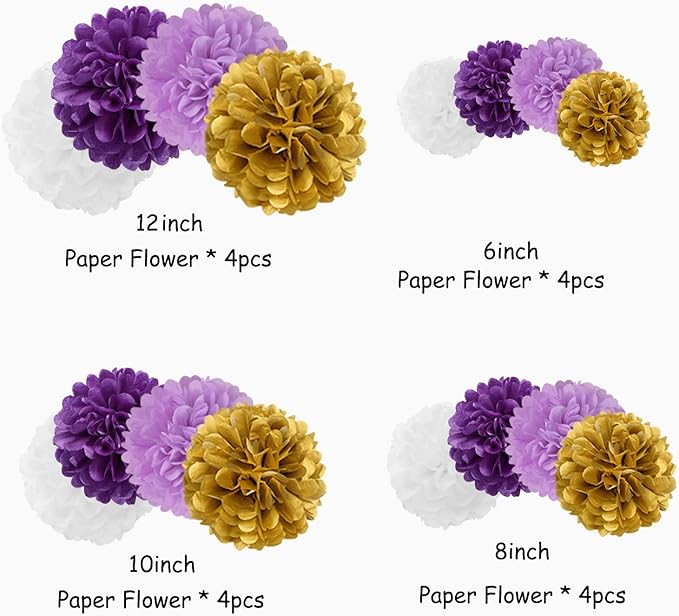 Purple White-Gold Lavender Tissue Pom-Poms - Image 2