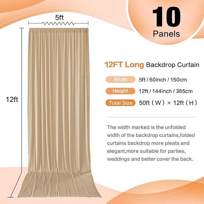 50×12 ft Wrinkle Free Beige Backdrop Curtain - Image 2