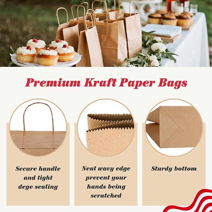 GSSUSA 200 Pack Brown Paper Bags 5.25x3.75x8 Inch Small Gift Bags - Image 3