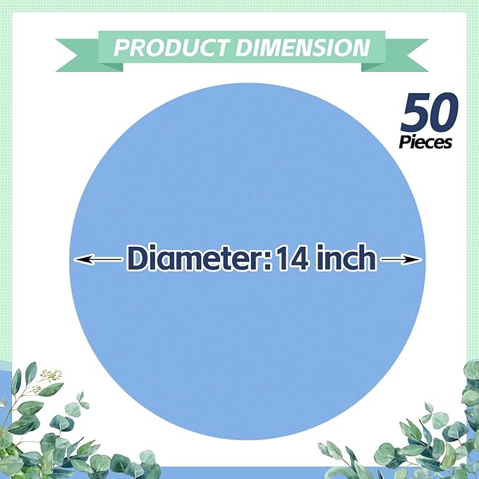 50 Pieces Baby Blue Paper Place Mats Round Disposable Table Mats Blue Paper - Image 2