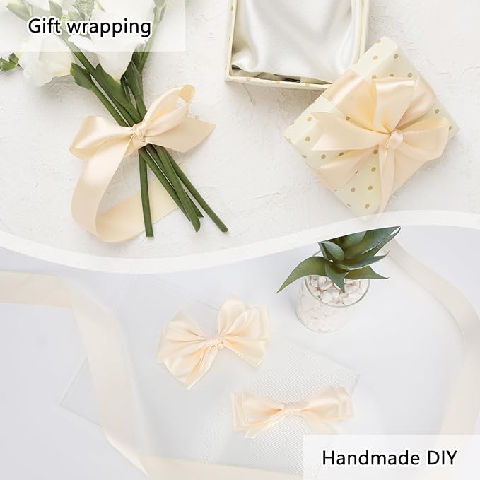 NESCCI 100 Yards Ribbon, 1-1/2 Inch Ivory Satin Ribbon, Single Face Satin - Image 5