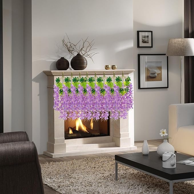 12 Pack Light Purple Wisteria Hanging Flowers Garland - Image 4