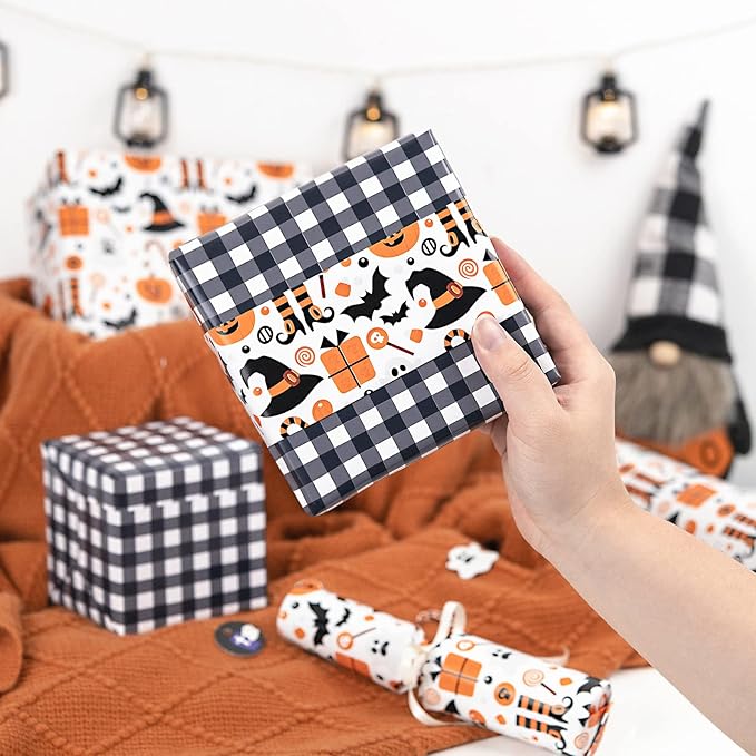 LeZakaa Halloween Wrapping Paper, Cute Pumpkin Witch Bat Candy Print, Buffalo - Image 7