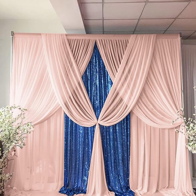 DUOBAO Chiffon Backdrop Curtains 2 Panels 8FT Voile Curtain Peach 58"x96"Baby - Image 5