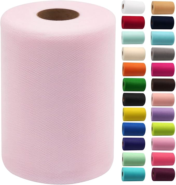 Light Pink Tulle Fabric Rolls 6 Inch by 100 Yards Fabric Spool Tulle Ribbon by IONTACH