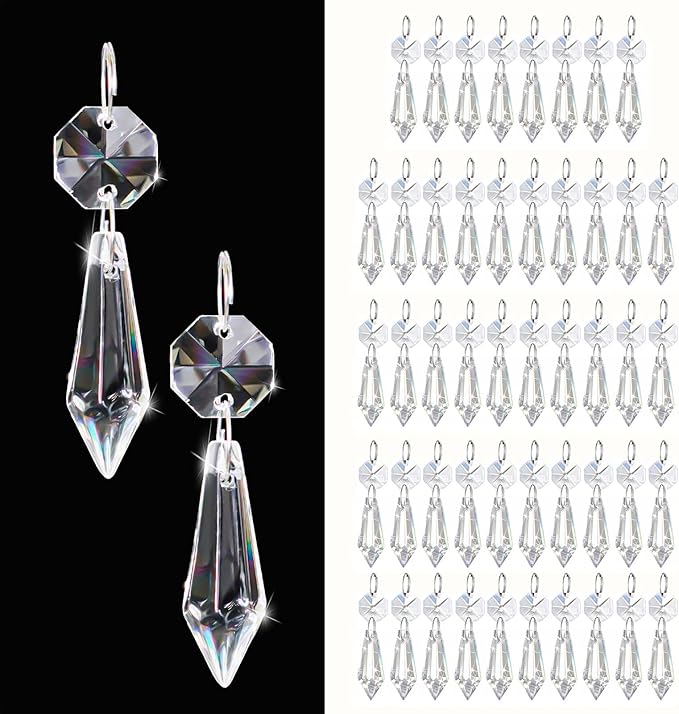 50PCS Premium Clear Crystal Teardrop Prism 2.4" -Crystal Glass Baroque by kehail