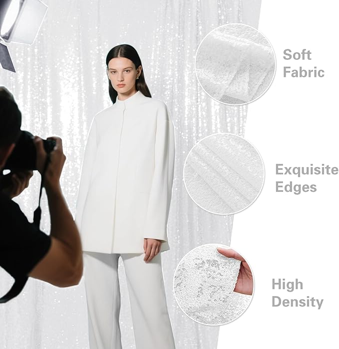 White Sequin Backdrop Curtain 4 Pieces 2FTx8FT Glitter Photography Backdrop - Image 6
