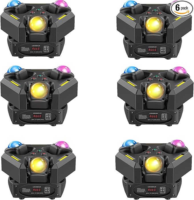 6-Pack Moving Head Stage Lights 9 X 10W LED DJ Lighting by XELLETYE