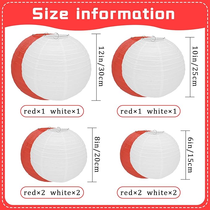 12Pcs Round Paper Lanterns Assorted Sizes - Image 2