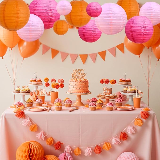 BEISHIDA 12Pcs Pink Orange Paper Lanterns Decorative Hanging Round Paper - Image 4