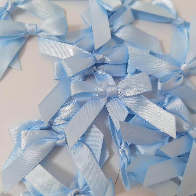50pcs 1-1/2" Mini Light Blue Satin Ribbon Bows Without Twist Ties - Image 7