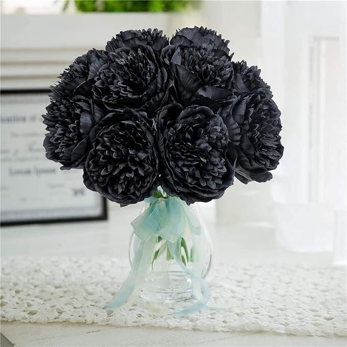 U'Artlines 10 Heads Artificial Peony Silk Flower Leaf Home Office Wedding Party - Image 5