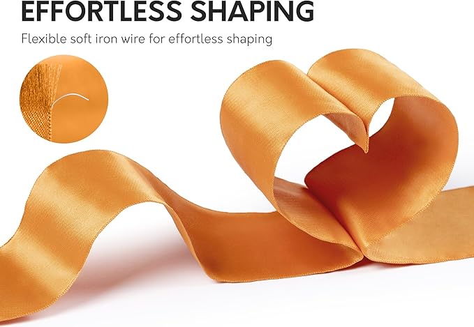 Orange Satin Ribbon Double-Faced Wired Ribbons - Image 3