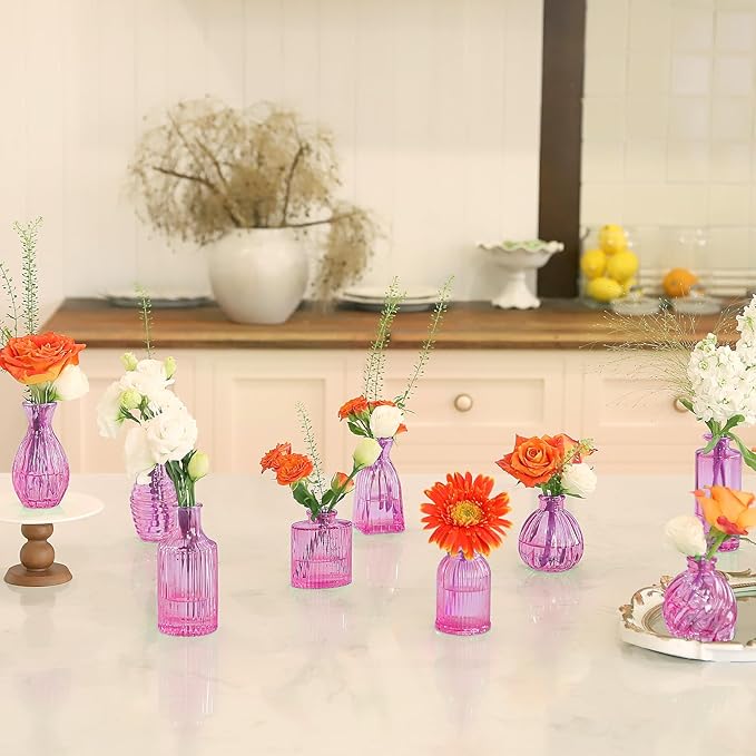 24PCS Bud Vases for Decor Cool Hot Pink Small Glass Flower Vase in Bulk Wedding - Image 7
