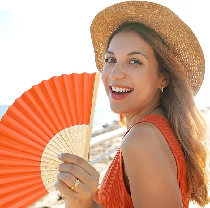 12 Pieces Hand Held Bamboo Folding Fans Paper Fans Handheld - Image 7