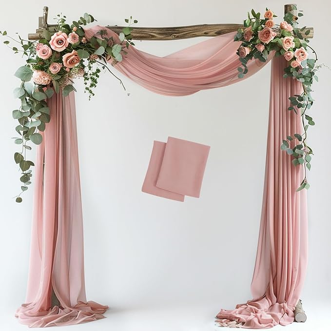 Wokceer Wedding Arch Draping Fabric 2 Panels 28.7" x 20FT Dusty Rose Sheer by Wokceer