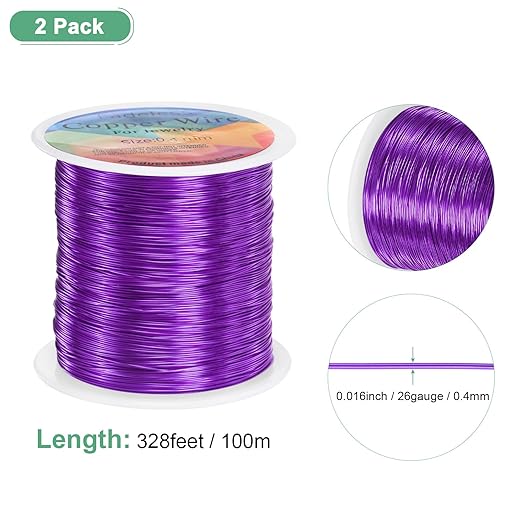 2-Rolls 0.4mm Jewelry Wire, 26 Gauge 328FT Craft Wire Copper Beading Wire - Image 3