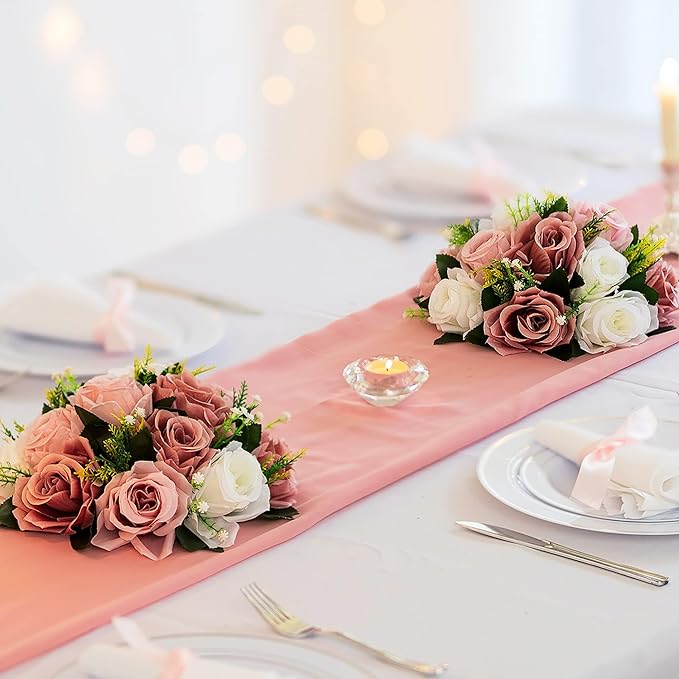 BLOSMON Dusty Rose Flowers Centerpieces: 10 Pieces Pink Roses Artificial Flower - Image 2