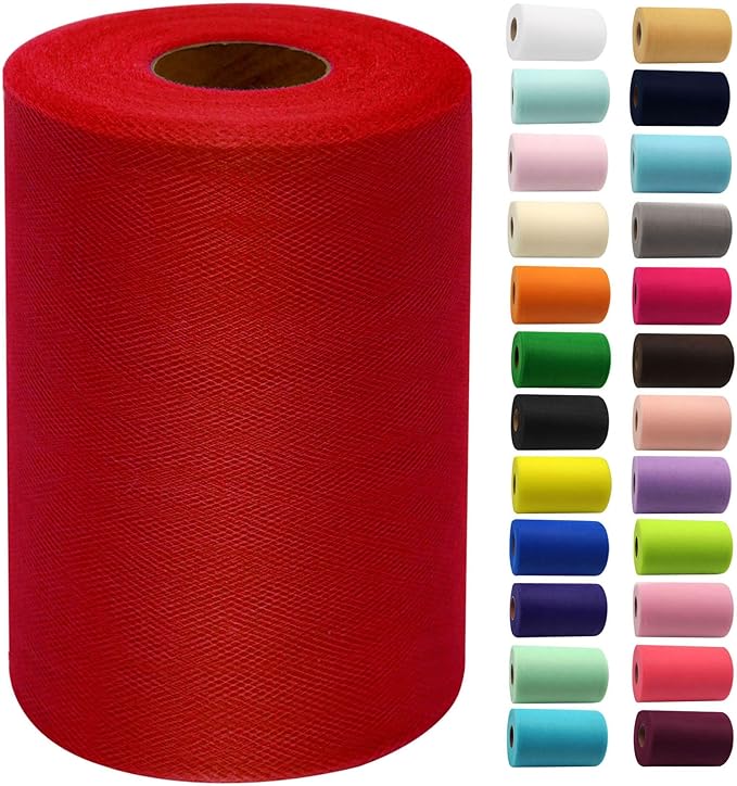 Red Tulle Fabric Rolls 6 Inch by 100 Yards Fabric Spool Tulle Ribbon by IONTACH