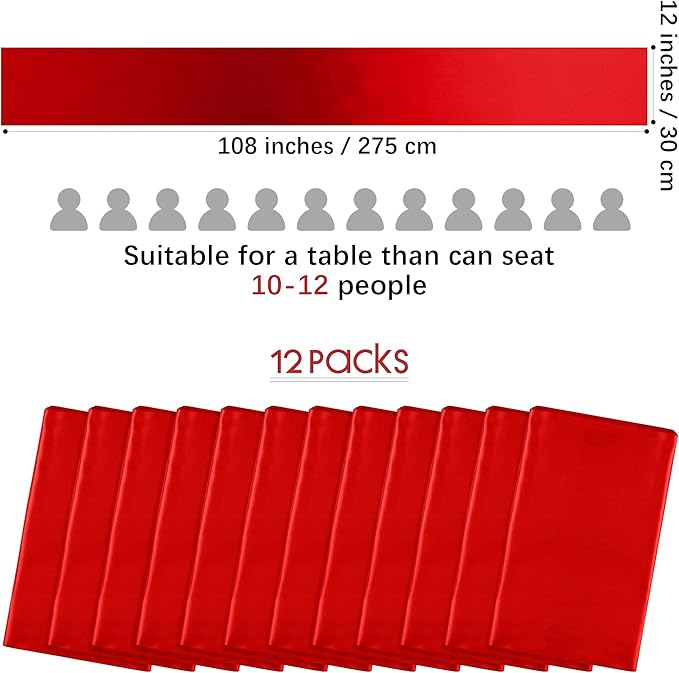 Aneco 12 Pack Satin Table Runner 12 x 108 Inch Red Long Wedding Satin Silk - Image 2