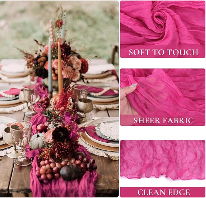6 Pack Hot Pink Cheesecloth Table Runner Summer Sheer Fuschia Cheese Cloth - Image 2