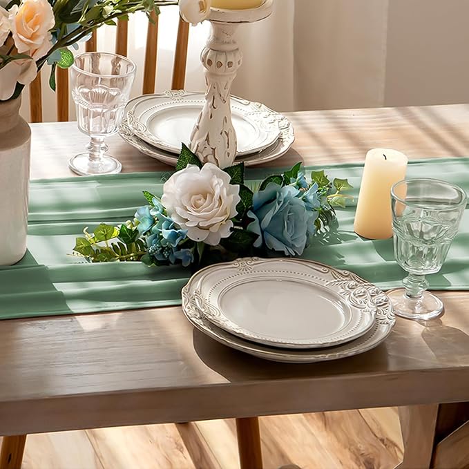 6 Pack 10 Ft Chiffon Table Runner Sage Green Gauze Long Table Runners 27x120 - Image 2