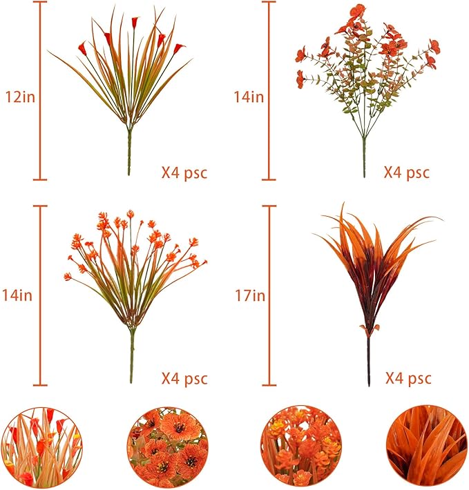 16 Pcs Fake Fall Flowers Decor Faux Fall Plants UV Resistant Artificial Fall - Image 6