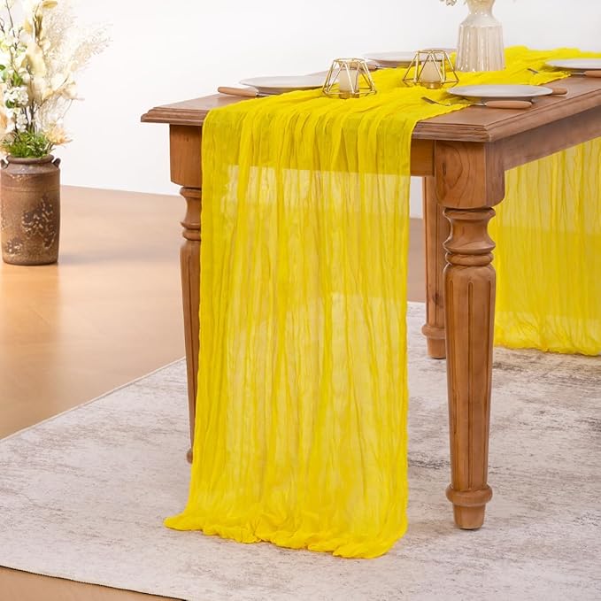 MLMW 4 Pack Yellow Cheesecloth Table Runner Boho Gauze Rustic Cheese Cloth - Image 6