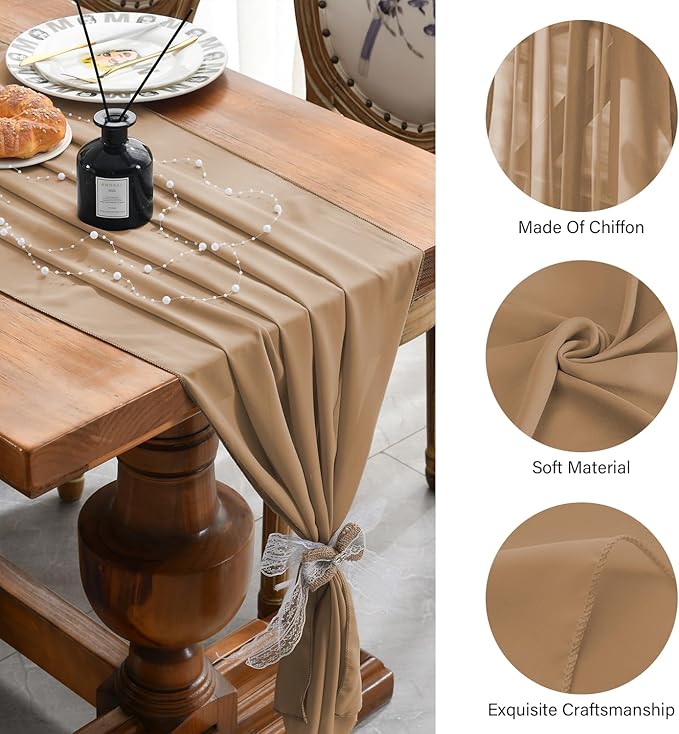 2 Pack 10 Ft Chiffon Table Runner Brown Gauze Long Table Runners 27x120 Inches - Image 6