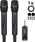 Rechargeable Wireless Microphones Dual, Pro Handheld Cordless Mics System by ZERFUN