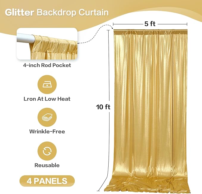 gogoparti 20x10FT Gold Sequin Backdrop Curtain - Image 6