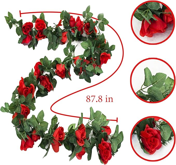 4 Pack Artificial Rose Vine Garland Fake Roses Flowers Plants Vines Hanging - Image 2
