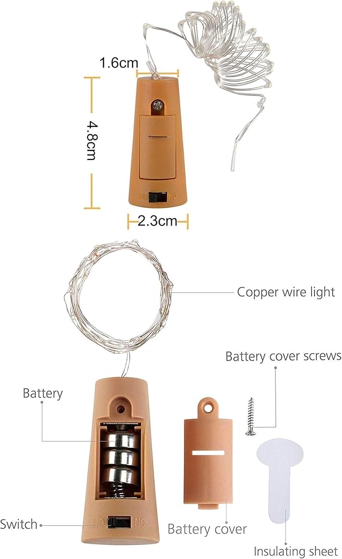 Wine Bottle Lights with Cork 15Pack 10 LED 40 Inches Battery Operated Silver - Image 2