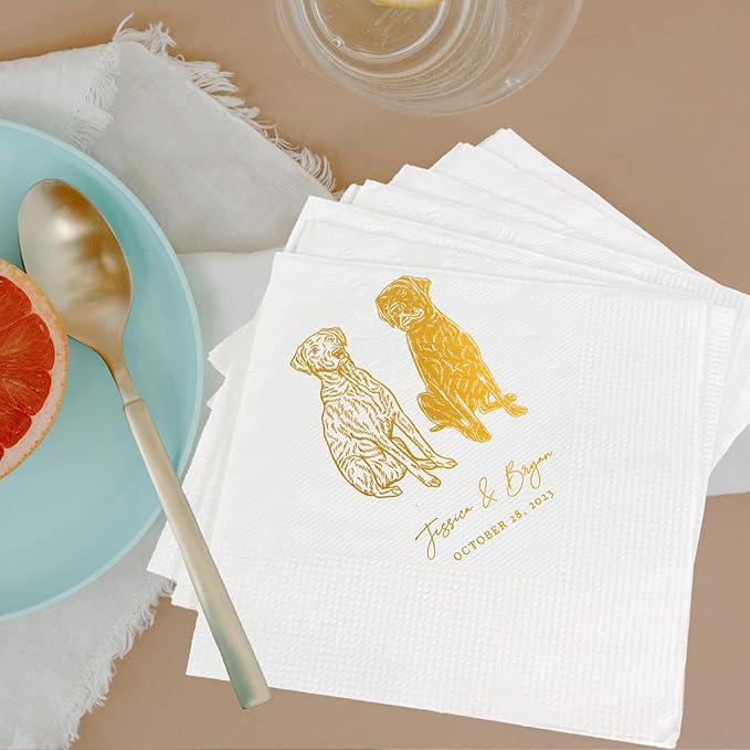 Luxury Custom Illustrated Dog Wedding Napkins, Custom Pet, Personalized Photo - Image 2