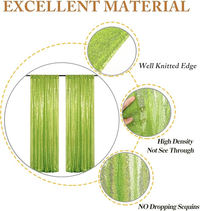 ShinyBeauty Green Sequin Backdrop Curtains 8ft 2 Panels Glitter Backdrops - Image 5