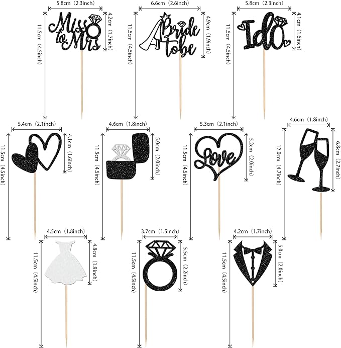 30 PCS Bride to Be Cupcake Toppers Glitter Miss to Mrs I Do Love Heart Ring - Image 2