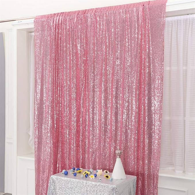 Eternal Beauty Fuchsia Pink Sequin Backdrop, 4x7 Ft Glitter Background Curtains - Image 3