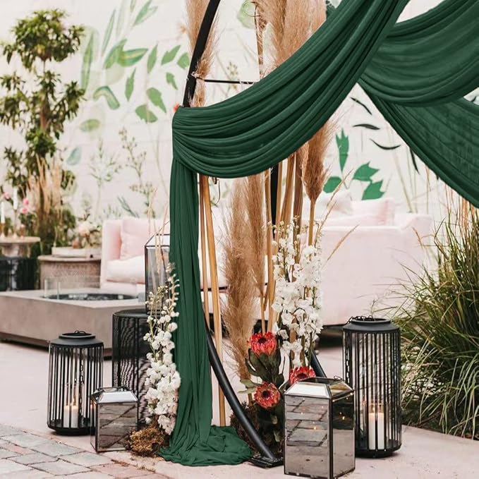 Wedding Arch Draping Fabric 4 Panels 30'' x 18FT Emerald Green Sheer Chiffon - Image 6