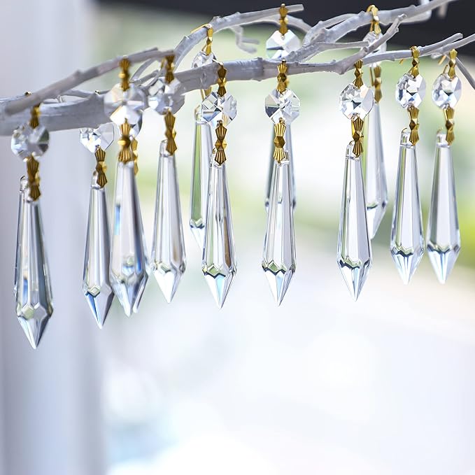 H&D 15pcs Large Clear Crystal Chandelier 60mm Icicle U-Drop Prisms Lamp Parts - Image 2
