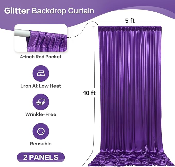gogoparti 10x10FT Purple Sequin Backdrop Curtain - Image 6