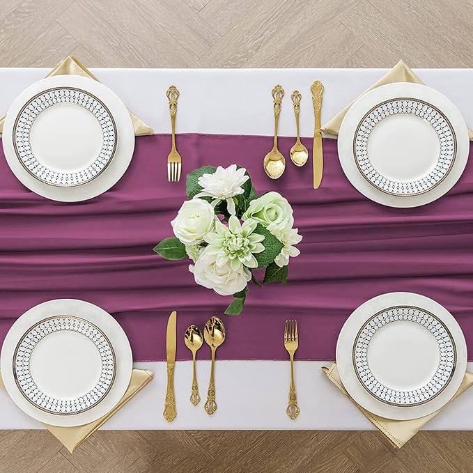 2 Pack 10 Ft Chiffon Table Runner Fuchsia Gauze Long Table Runners 27x120 - Image 4