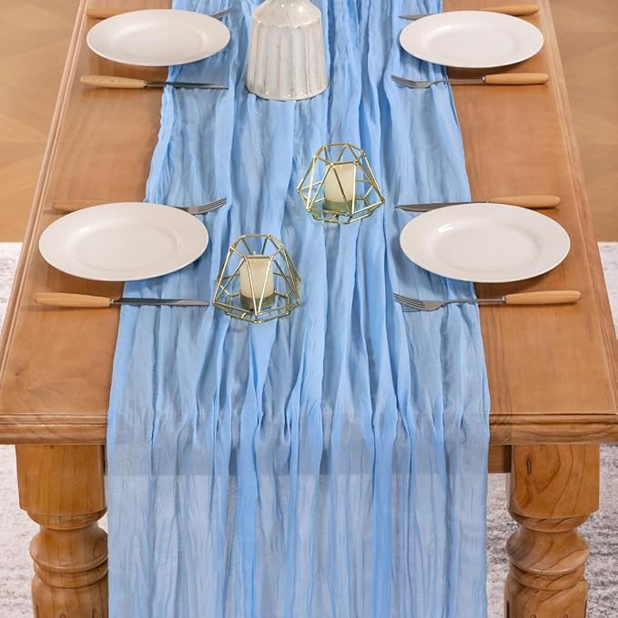 MLMW 4 Pack Light Blue Cheesecloth Table Runner Boho Gauze Rustic Cheese Cloth - Image 4