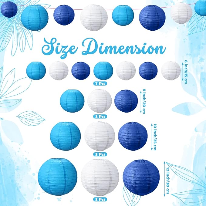 Riakrum 16 Pcs Blue and White Paper Lanterns Birthday Party Decorations Mixed - Image 5