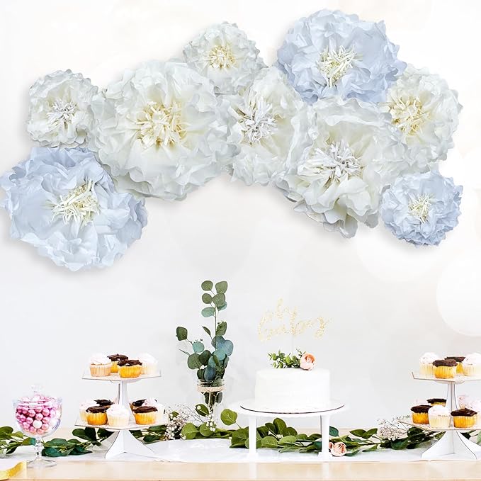 White Paper Flower Pom Poms Wall Decorations - Image 7